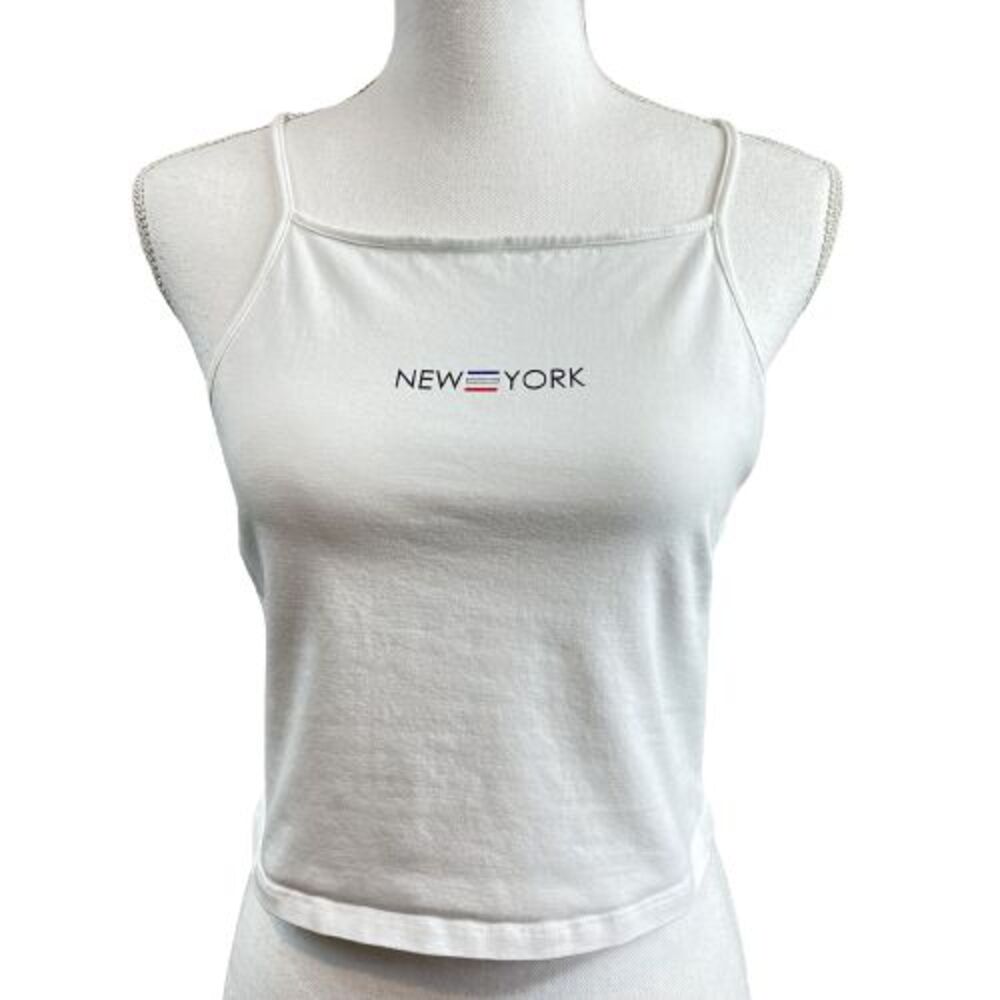 H&M Divided Women's L White Cropped Cami Tank Top with "NEW YORK" Design